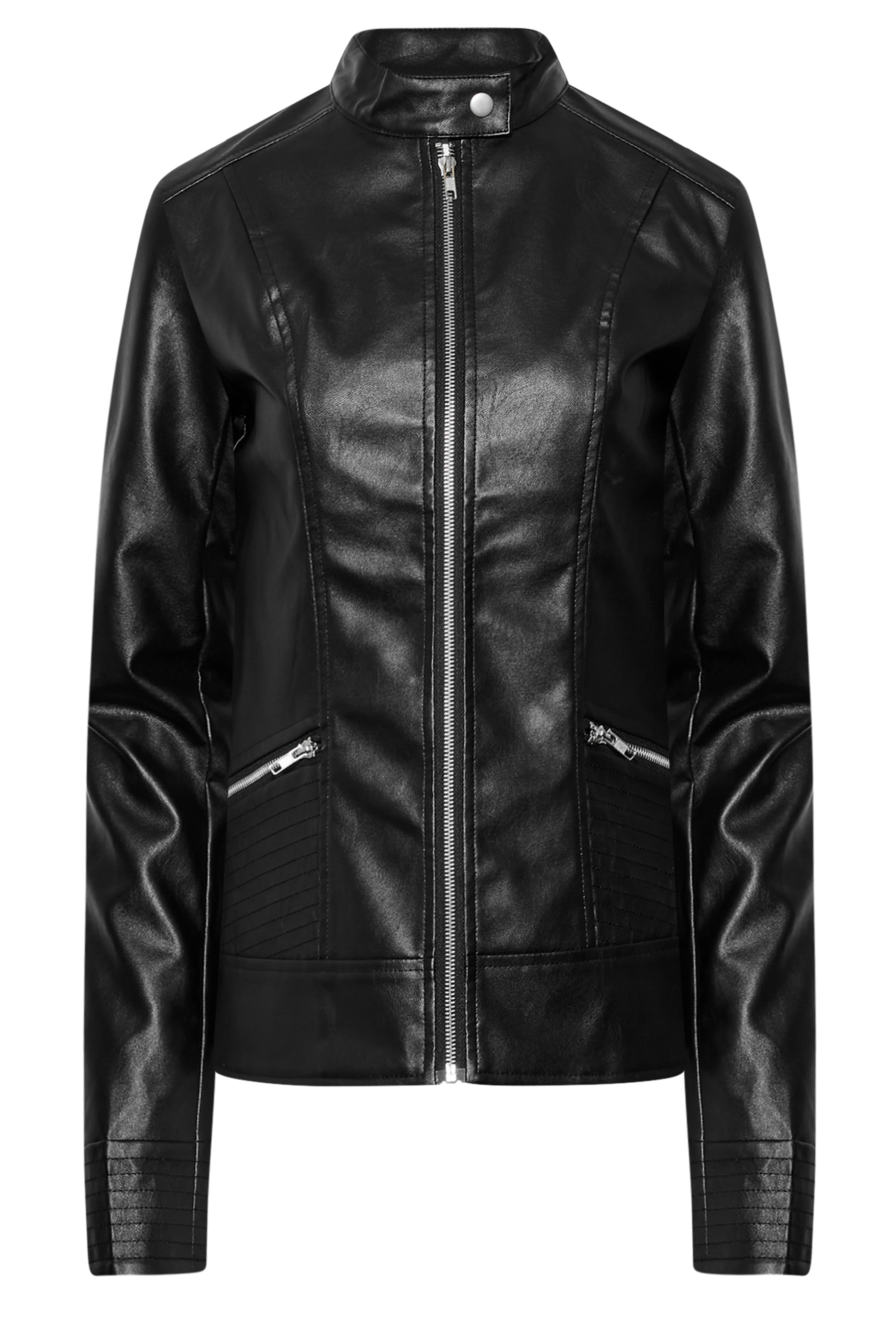 LTS Tall Black Women's Collarless Faux Leather Jacket | Long Tall Sally 2