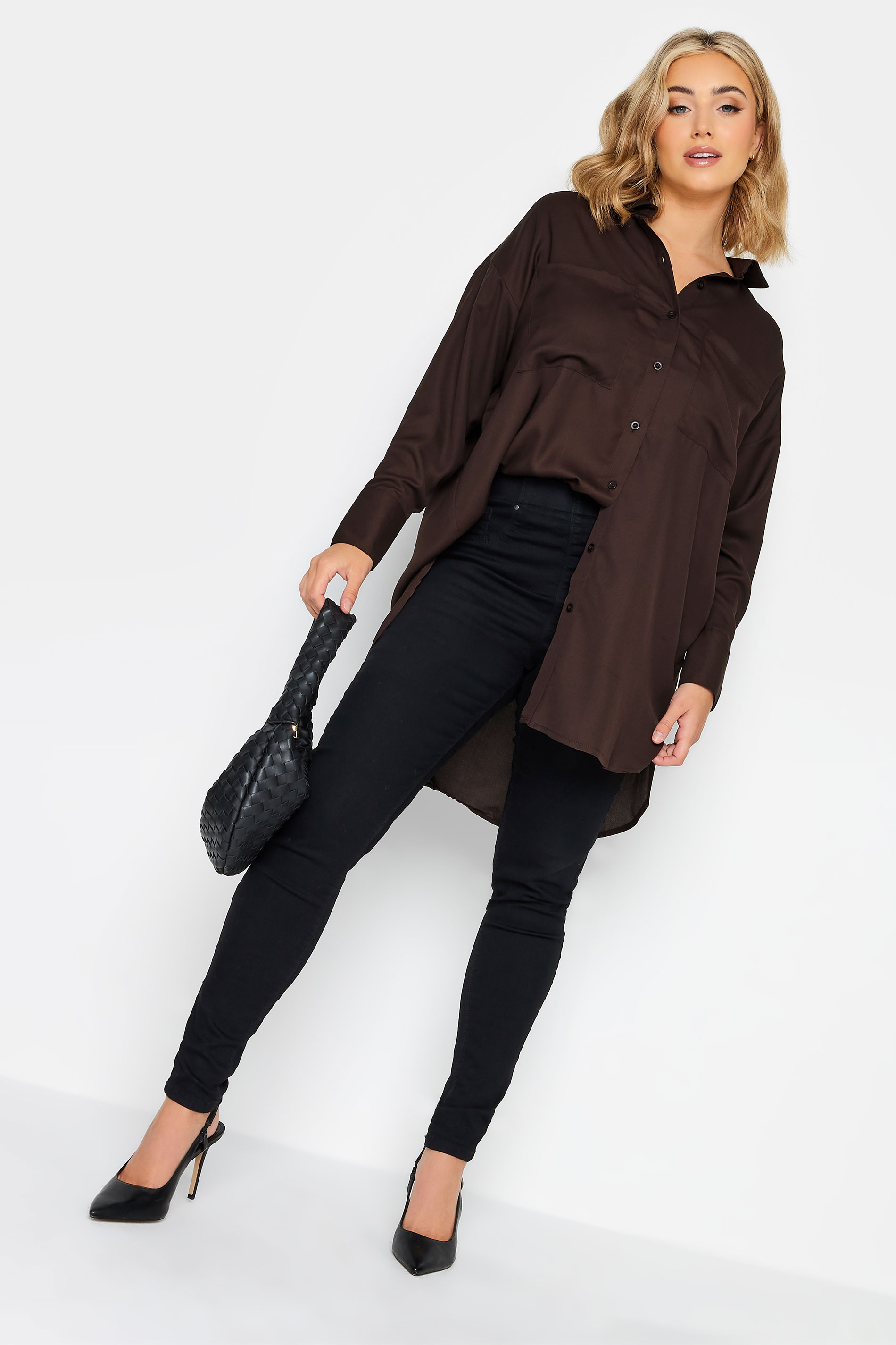 Plus Size Chocolate Brown Oversized Boyfriend Shirt | Yours Clothing 2