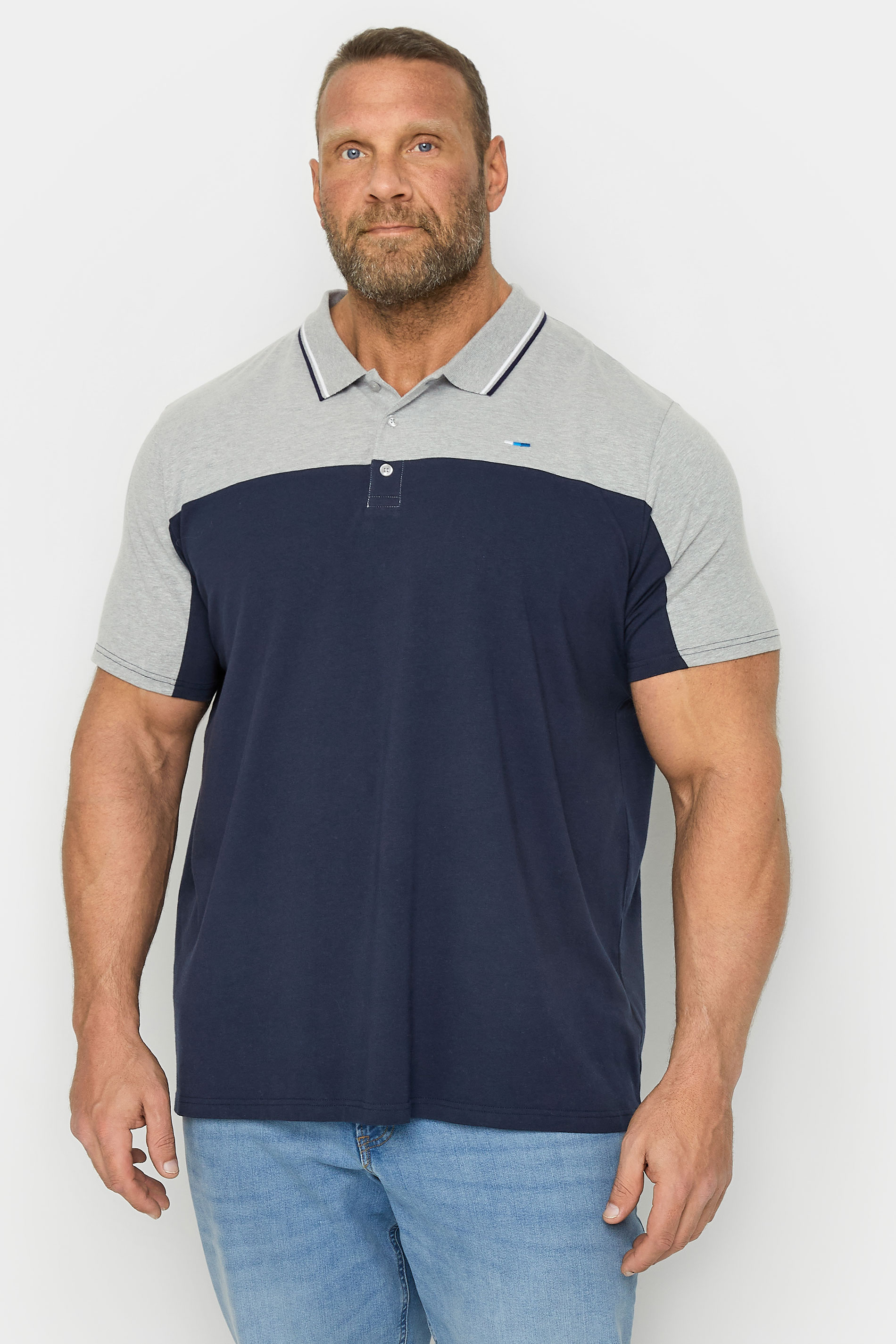 BadRhino Big & Tall Navy Blue & Grey Cut & Sew Jersey Polo Shirt | BadRhino 1