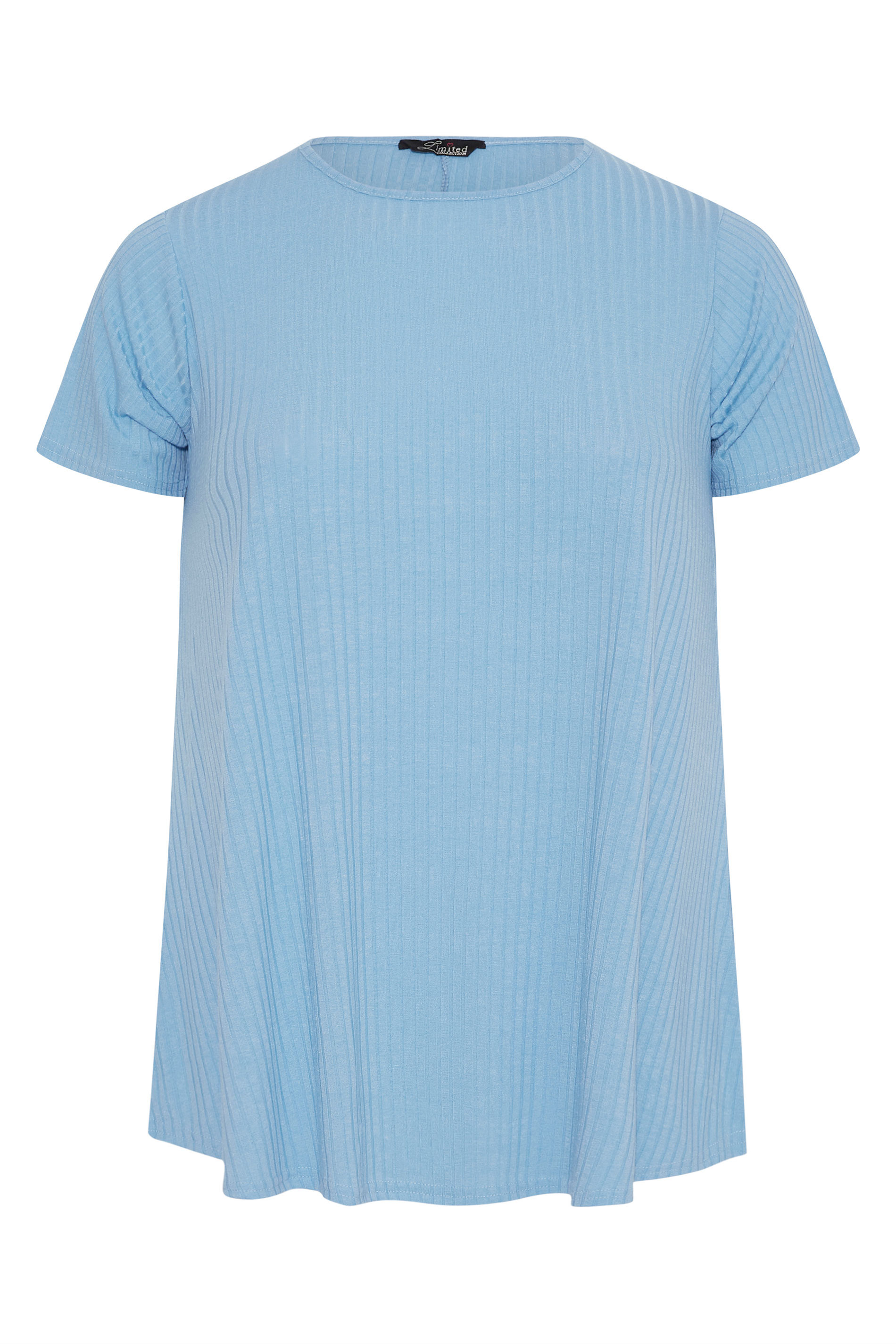 Grande taille  Tops Grande taille  Tops Jersey | LIMITED COLLECTION - Top Manches Courtes Bleu Nervuré - DW44405